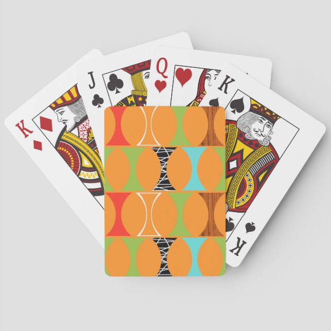 Mid Century Modern Orange Pattern Playing Cards (Back)