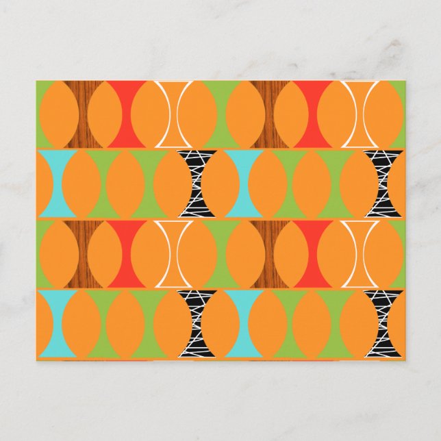 Mid Century Modern Orange Pattern Postcard (Front)