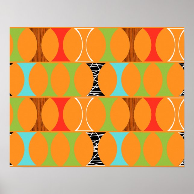 Mid Century Modern Orange Pattern Poster (Front)