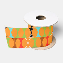 Mid Century Modern Orange Pattern Satin Ribbon