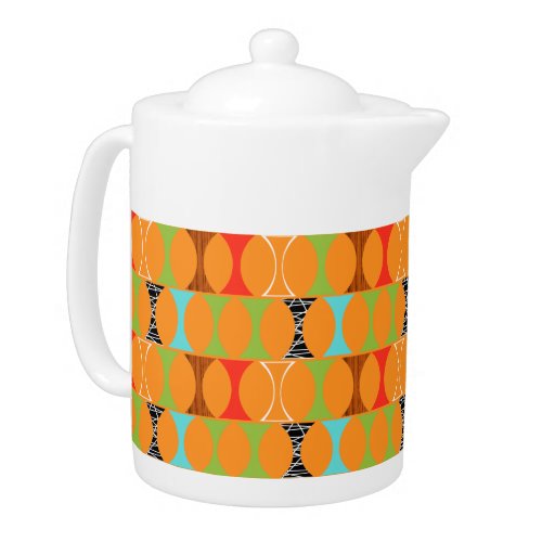 Mid Century Modern Orange Pattern Teapot