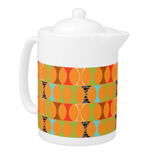 Mid Century Modern Orange Pattern Teapot (Left)