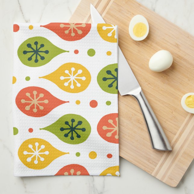 Mid Century Modern orange red rain drops asterisk Kitchen Towel (Quarter Fold)