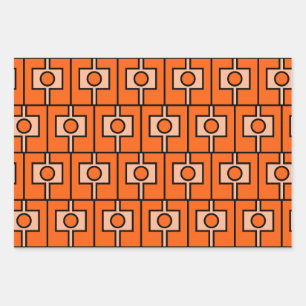 Mid Century Modern Orange Rektangel Geometric Wrapping Paper Sheets