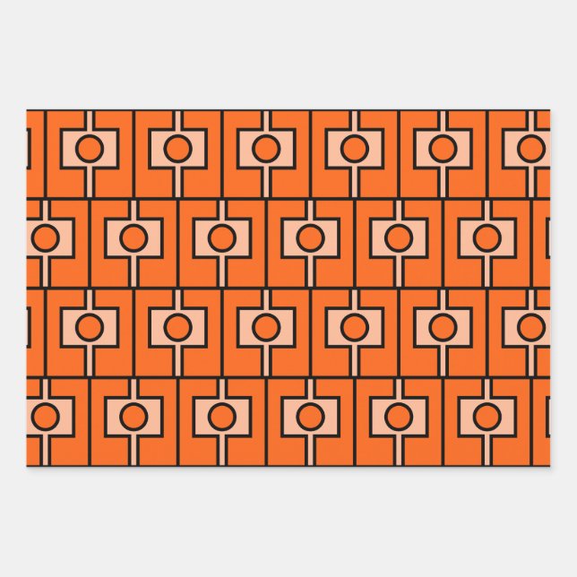Mid Century Modern Orange Rektangel Geometric Wrapping Paper Sheets (Front)
