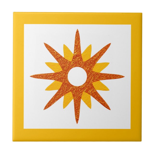 Mid-Century Modern Orange Starburst Ceramic Tile (Front)