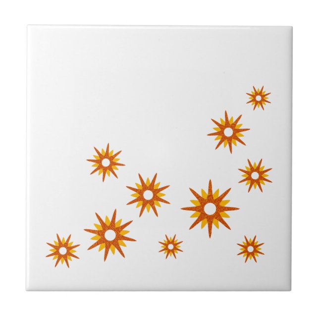 Mid-Century Modern Orange Starburst Design Ceramic Tile (Front)