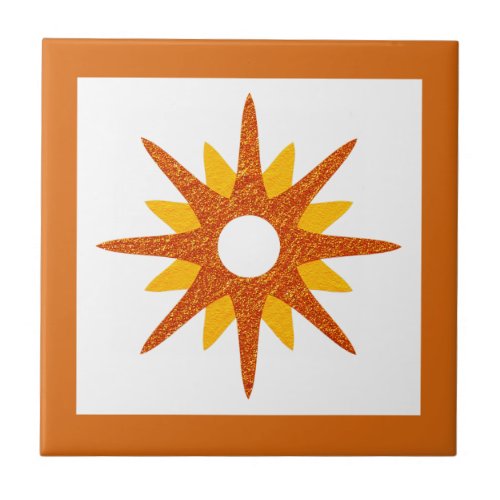 Mid_Century Modern Orange Starburst Design Ceramic Tile