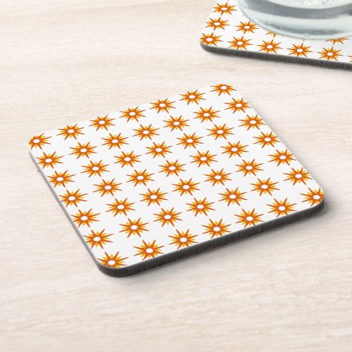 Mid_Century Modern Orange Starburst Pattern Beverage Coaster