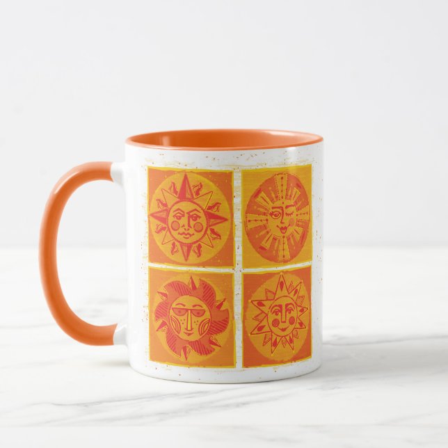 Mid Century Modern Orange Sun Faces Mug (Left)