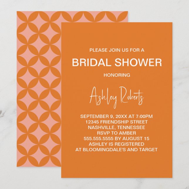 Mid-Century Modern Orange Sun Mod Bridal Shower Invitation (Front/Back)