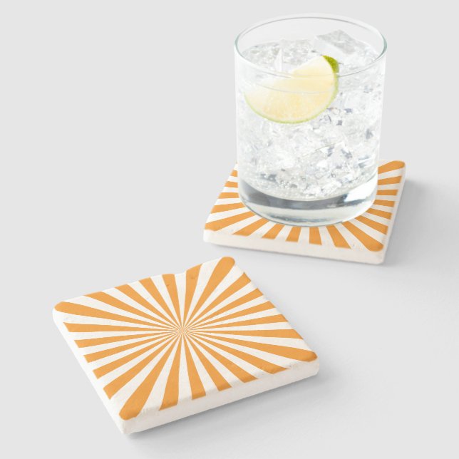 Mid century modern Orange White Geometric Sunshine Stone Coaster (Side)