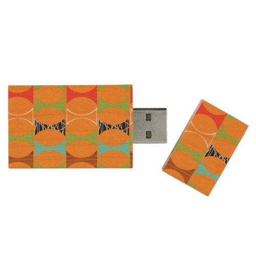 Mid Century Modern Orange Wood USB Flash Drive