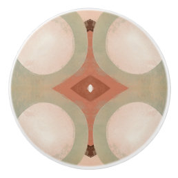 Mid Century Modern Organic Pattern Mint Terracotta Ceramic Knob