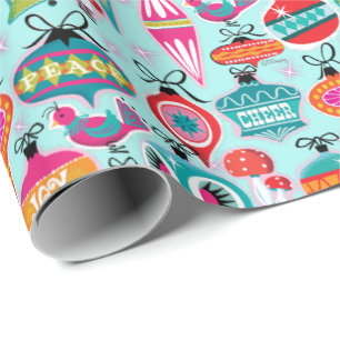 Mid-Century Modern Ornaments Christmas Blue Wrapping Paper
