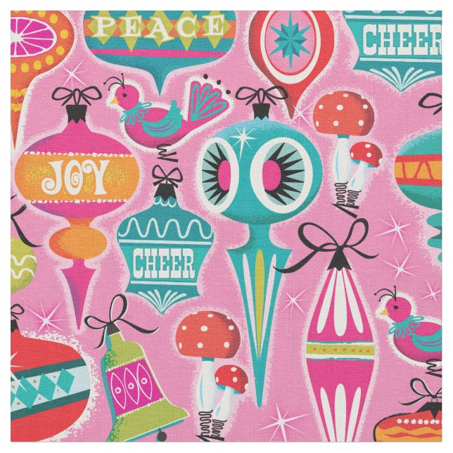 Mid-Century Modern Ornaments Christmas Fabric (Close Up)