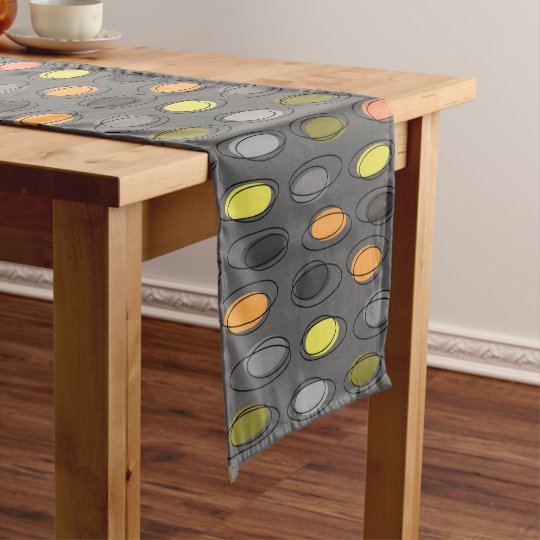 Mid Century Modern Ovals Scribbles Slate Gray Short Table Runner