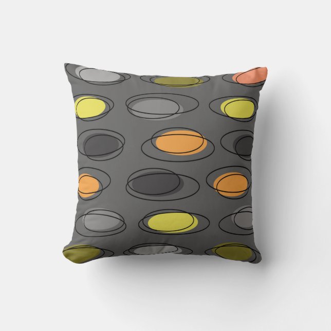 Mid Century Modern Ovals Scribbles Slate Gray Throw Pillow (Front)