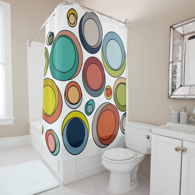 Mid-Century Modern Ovals  Shower Curtain (In Situ)