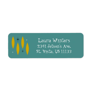 Mid Century Modern Ovals Starbursts Gold on Teal Label