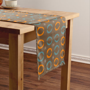 Mid Century Modern, Ovals, Stars Teal Orange Brown Long Table Runner