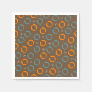 Mid Century Modern, Ovals, Stars Teal Orange Brown Napkins