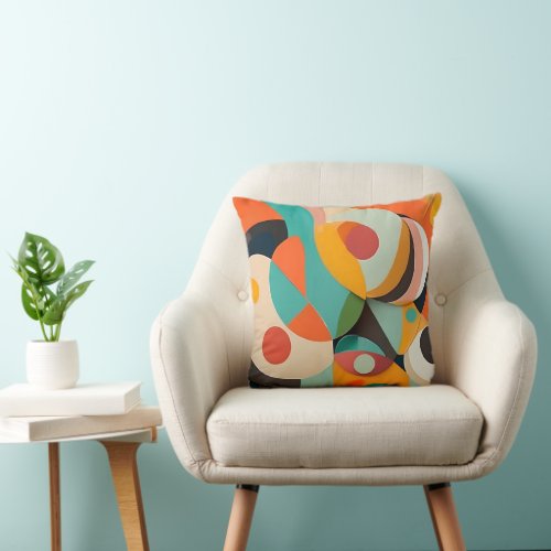 Mid Century Modern Painting Various Colors Throw Pillow