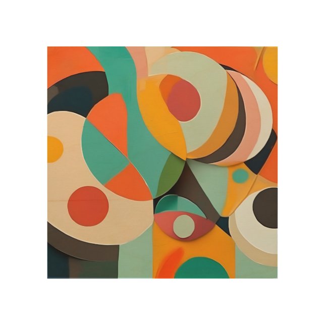 Mid Century Modern Painting, Various Colors Wood Wall Art (Front)