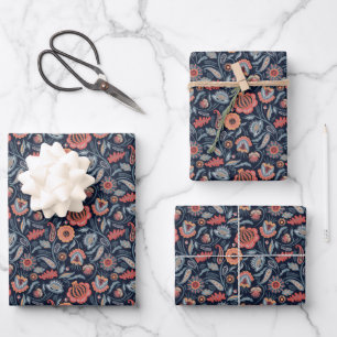 Mid Century Modern Paisley Flower Pattern Wrapping Paper Sheets