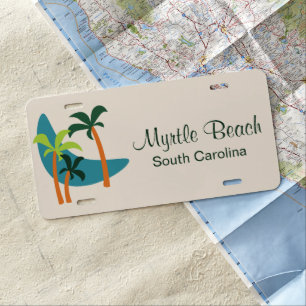 Mid Century Modern Palm Oasis Beach Custom License Plate