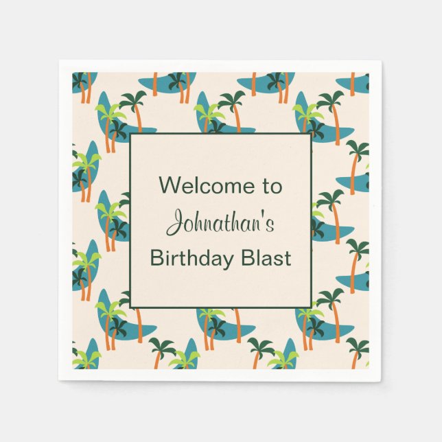 Mid Century Modern Palm Oasis Birthday Party Napkins (Front)
