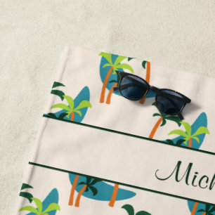 Mid Century Modern Palm Oasis Personalized Name Beach Towel