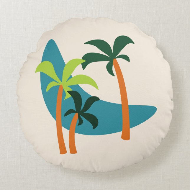 Mid Century Modern Palm Oasis Round Pillow (Front)