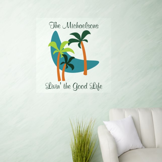 Mid Century Modern Palm Oasis Wall Decal (Living Room)