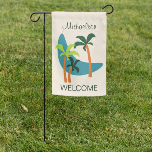Mid Century Modern Palm Oasis Welcome Garden Flag