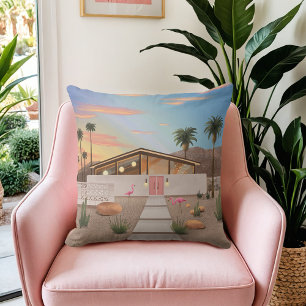 Mid Century Modern Palm Springs Flamingo House   Throw Pillow