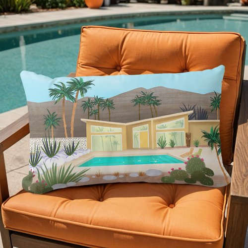 Mid Century Modern Palm Springs Pool House  Lumbar Pillow