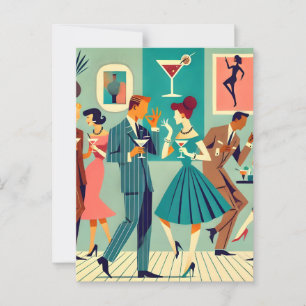 Mid Century Modern Party The Martini Dance Postcard