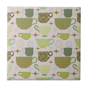Mid Century Modern Pastel Teacup Ceramic Tile