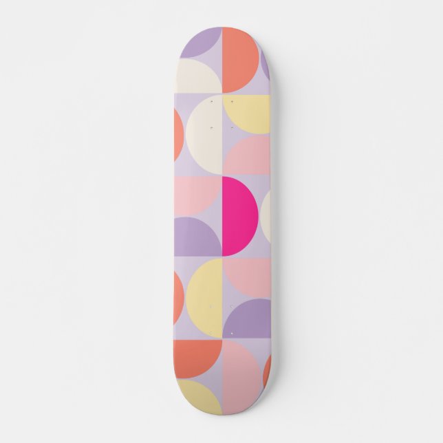 Mid Century Modern Pattern Colorful Collage Skateboard (Front)