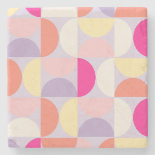 Mid Century Modern Pattern Colorful Collage Stone Coaster