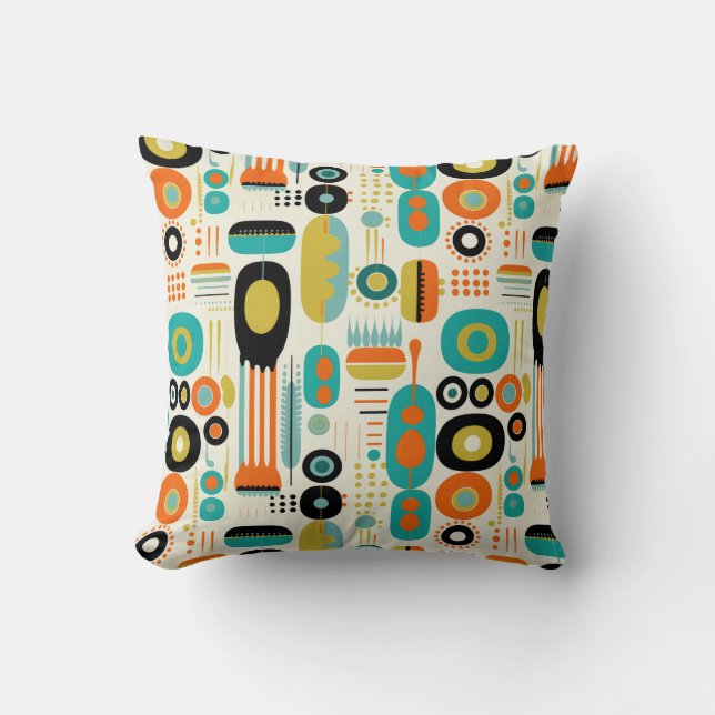 Mid Century Modern Pattern Colorful RETRO  Throw Pillow (Front)