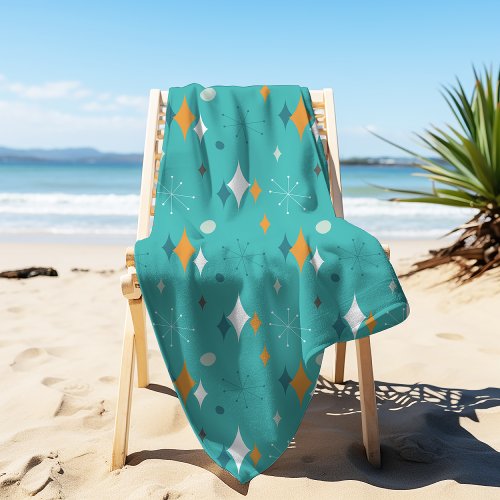 Mid Century Modern Pattern in Teal Beach Towel