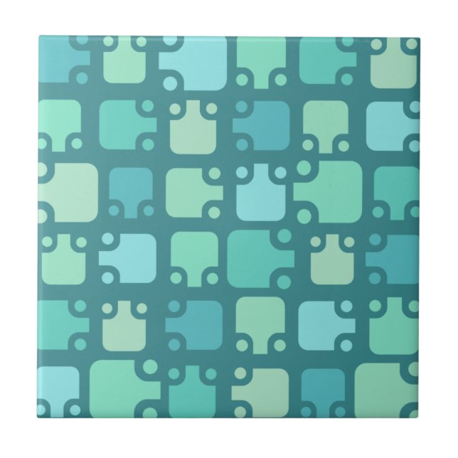 Mid Century Modern Pattern Ocean Blue Ceramic Tile (Front)
