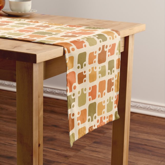 Mid Century Modern Pattern Ochre Short Table Runner (In Situ)
