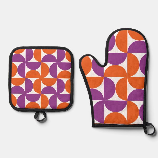 Mid Century Modern Pattern Oven Mitt & Pot Holder Set (Front)