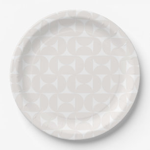 Mid Century Modern Pattern Pale Beige And White Paper Plates
