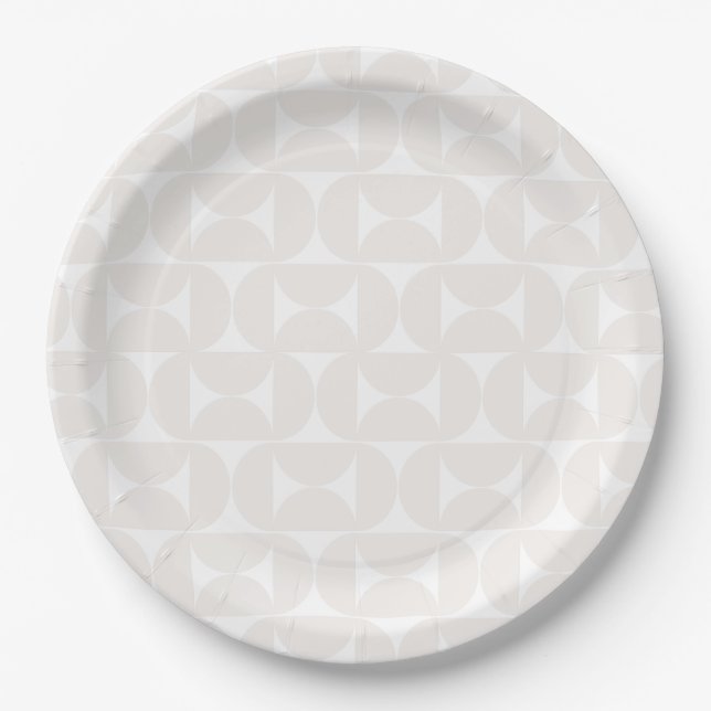 Mid Century Modern Pattern Pale Beige And White Paper Plates (Front)