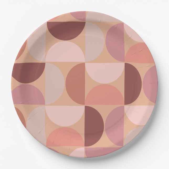 Mid Century Modern Pattern Peach Fuzz Paper Plates (Front)