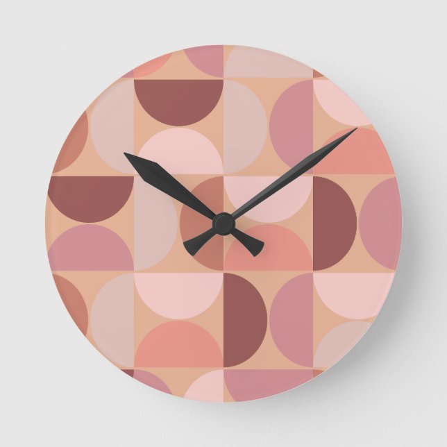 Mid Century Modern Pattern Peach Fuzz Round Clock (Front)